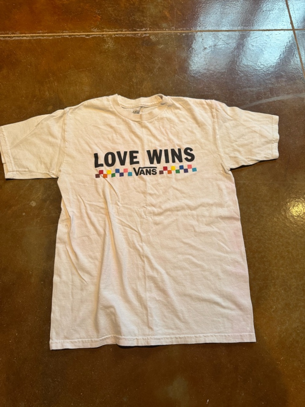 Vans Love Wins White T‑Shirt with Black Print Women’s Small